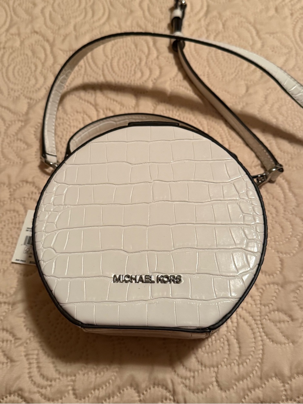 Michael Kors White Croc-Embossed Round Crossbody Purse